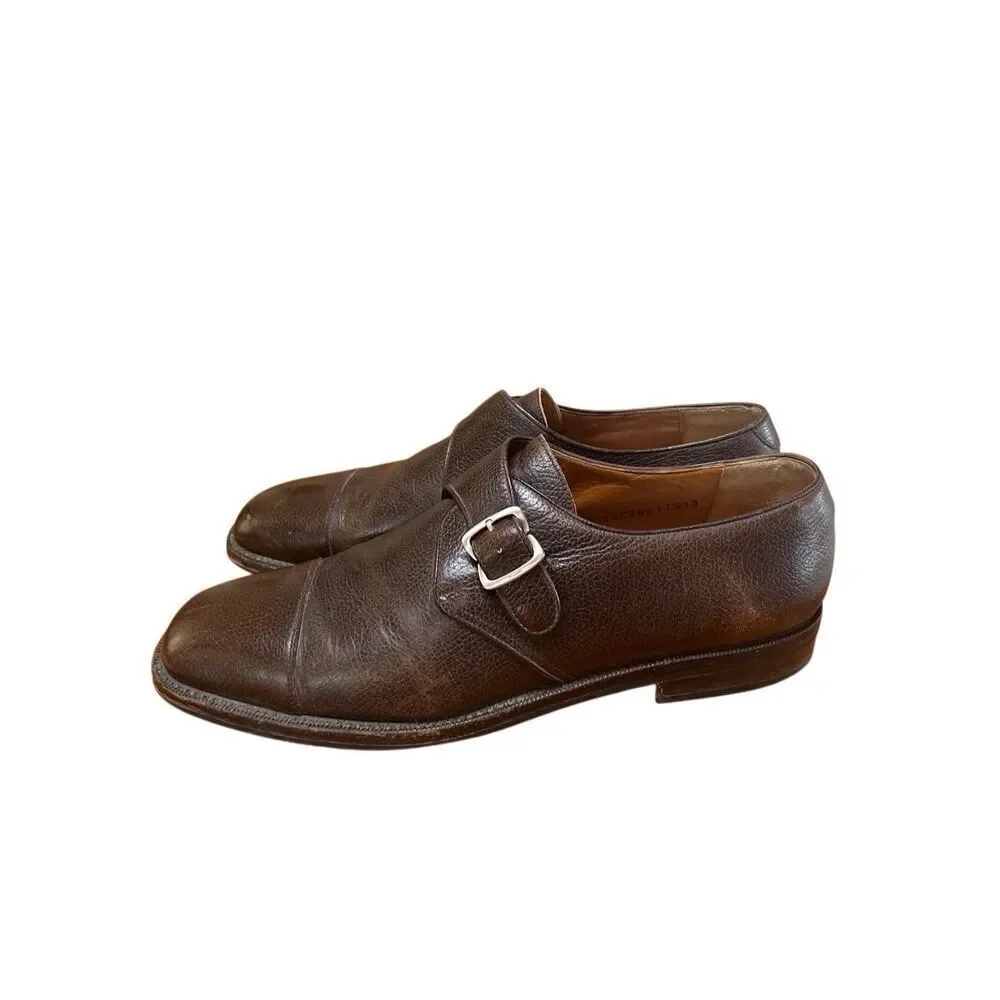Salvatore Ferragamo Dark Brown Leather Plain Toe Monk Strap Oxford Size 11.5 D
